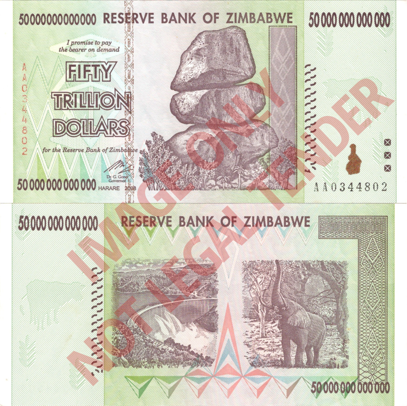 Zimbabwe Z$50 Trillion 2008 Banknote [AA0344802]